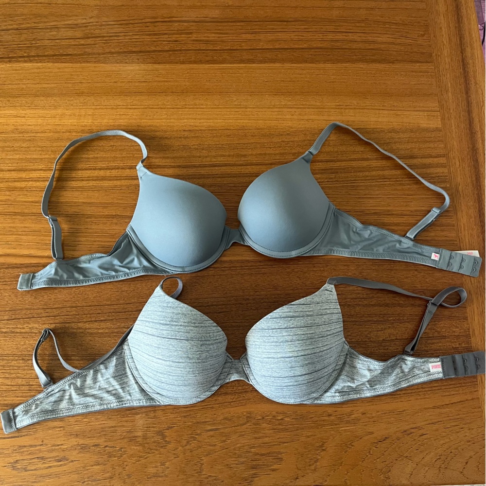 PINK Victoria Secret TWO Grey Push-Up Bras